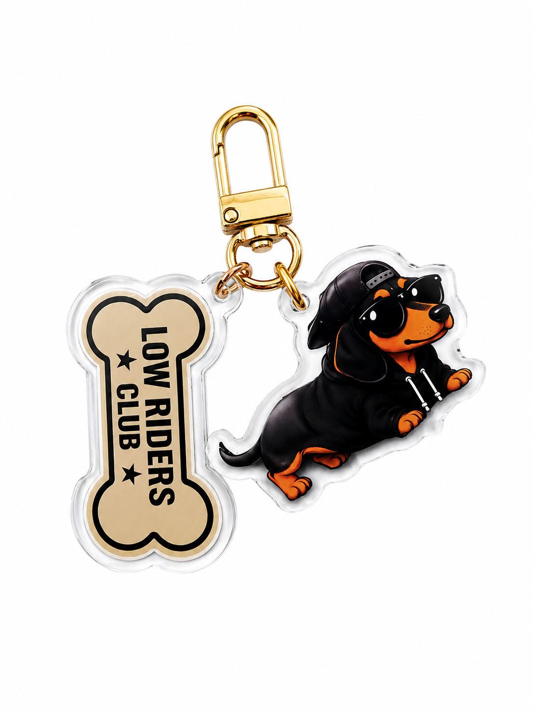 Low Riders Club Dachshund & Bone Keychain